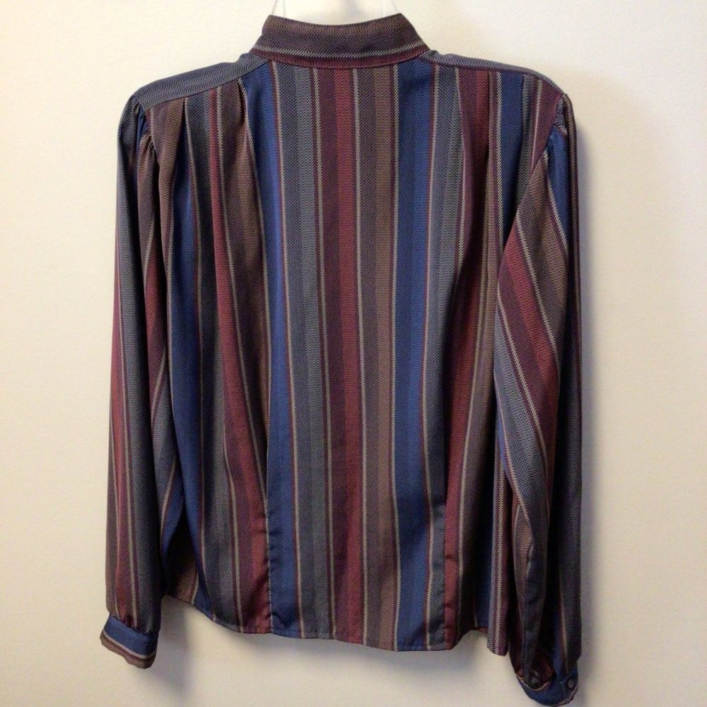 Jennifer - Blue, red, brown and cream vertical striped blouse - Picture 4 of 7